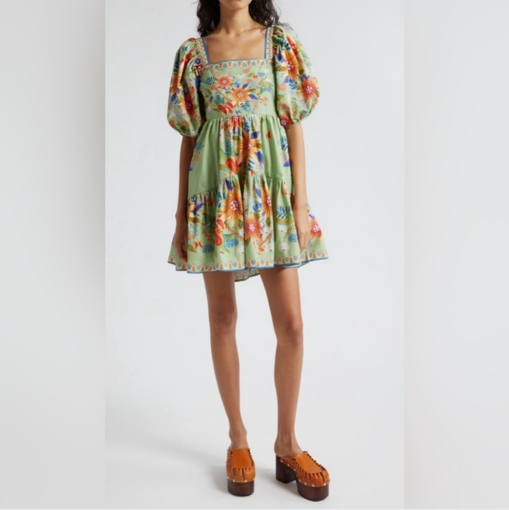 FARM Rio Green Floral Puff-Sleeve Mini Dress - Picture 16 of 16